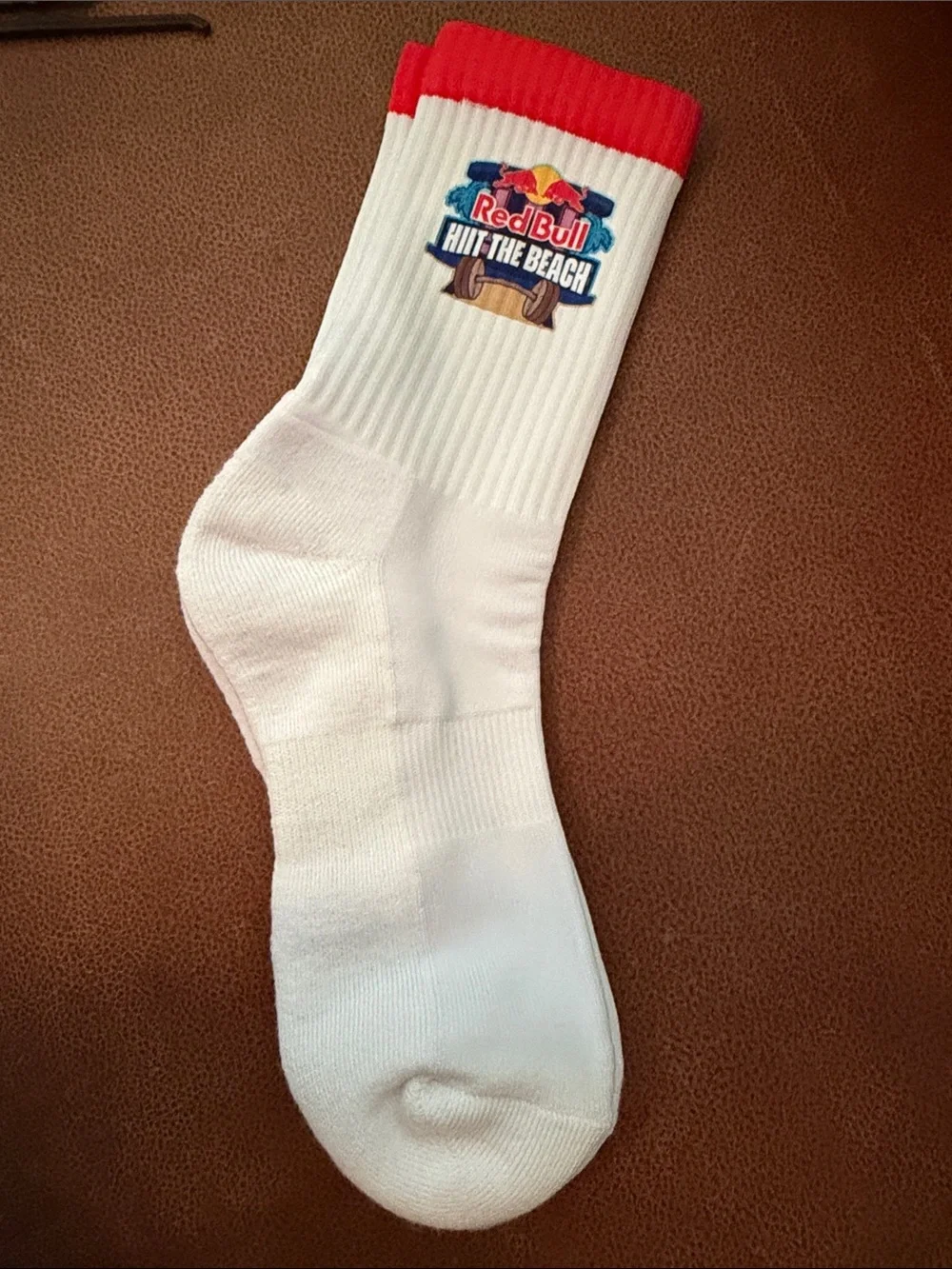 Hit The Beach White & Red Crew Socks